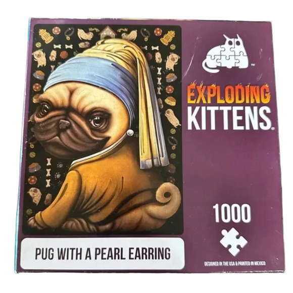 “Pug with a Pearl Earring” 1000 piece art puzzle from Exploding Kittens brand - Picture 1 of 5